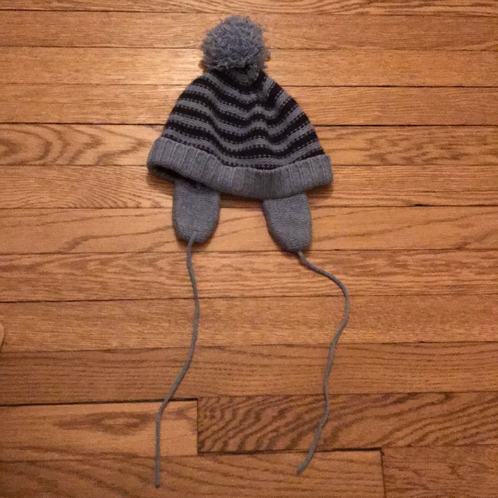 Kids 100% striped blue cashmere winter hat